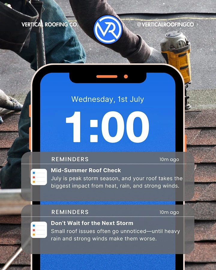 Roofing creative ad: Phone lock-screen reminders for roof checks