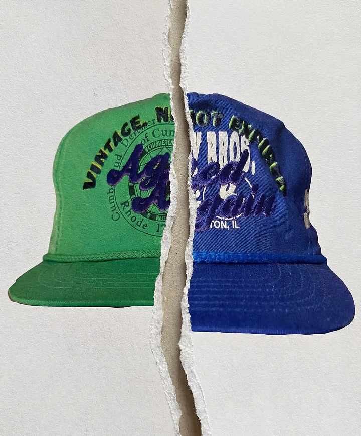 Hats & Caps creative ad: Torn split creates identity metaphor