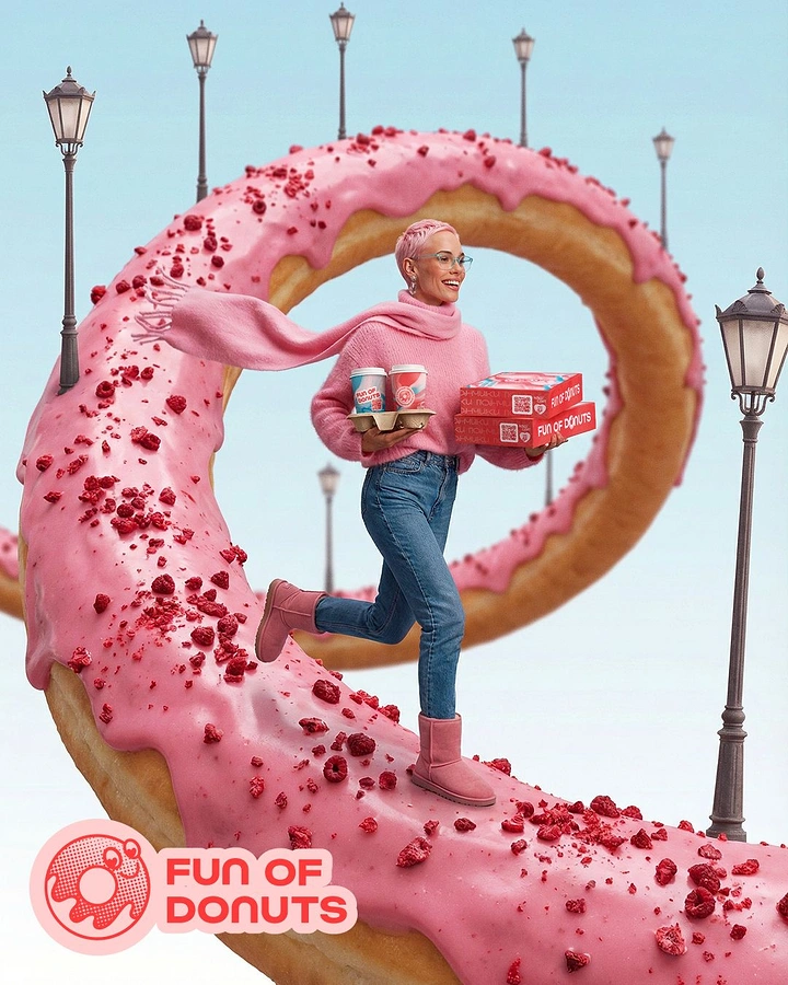 Donut Shops creative ad: Donut arch creates memorable campaign world