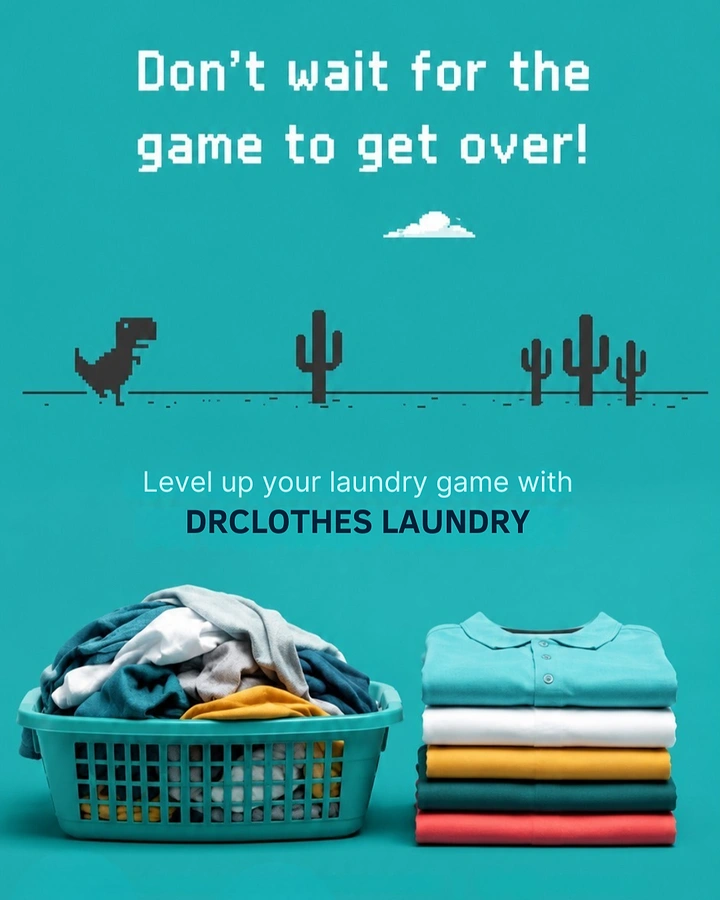 Laundry & Dry Cleaning creative ad: Chrome dino game pun for laundry