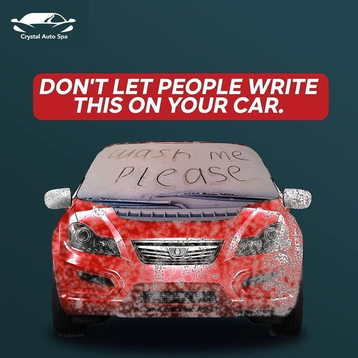 Car Wash & Detailing creative ad: Dirt-written 'wash me please' witty hook