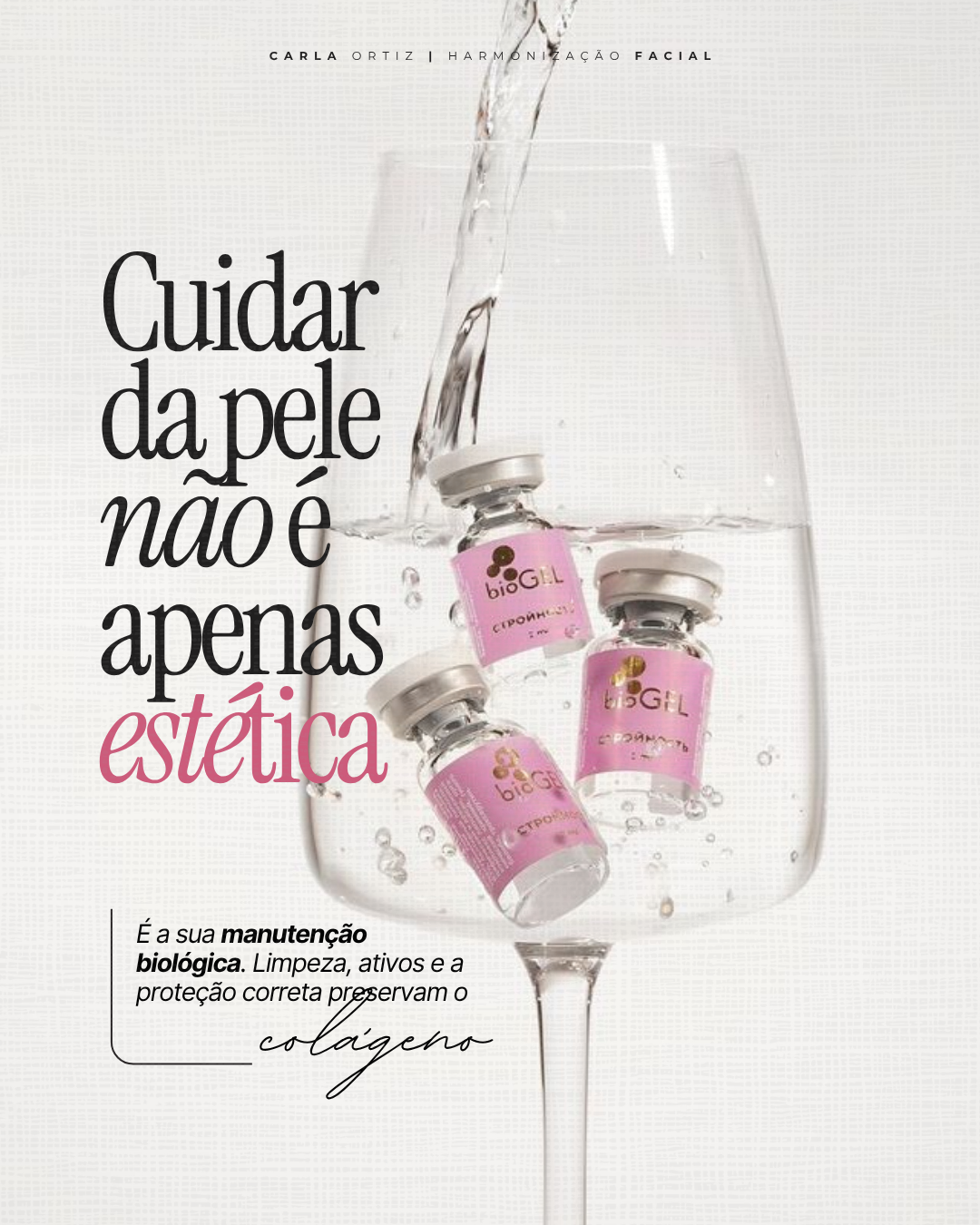 Instagram post: Serum vials submerged in wine glass, editorial type
