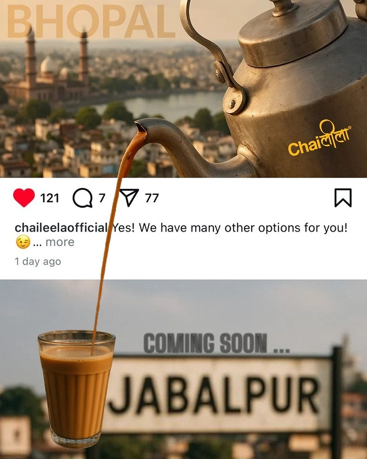 Tea & Chai Brands creative ad: Kettle pours through Instagram post to new city