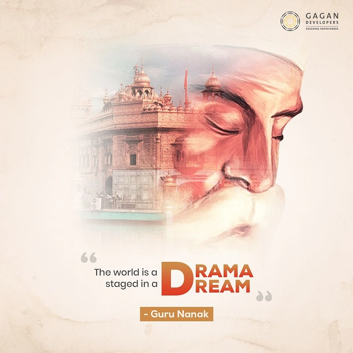 Guru Nanak Jayanti creative ad: Guru Nanak painted face blended with Golden Temple