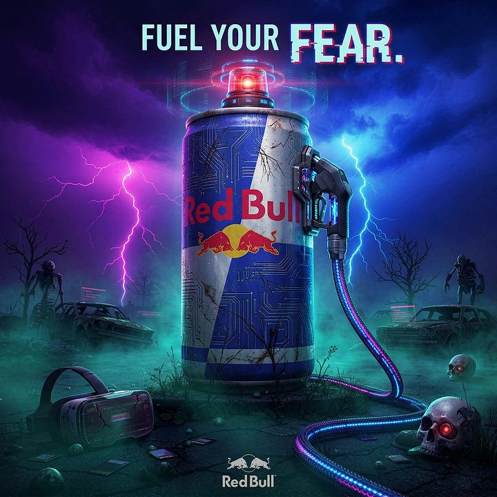 Energy & Sports Drinks creative ad: Can framed as ominous fuel source