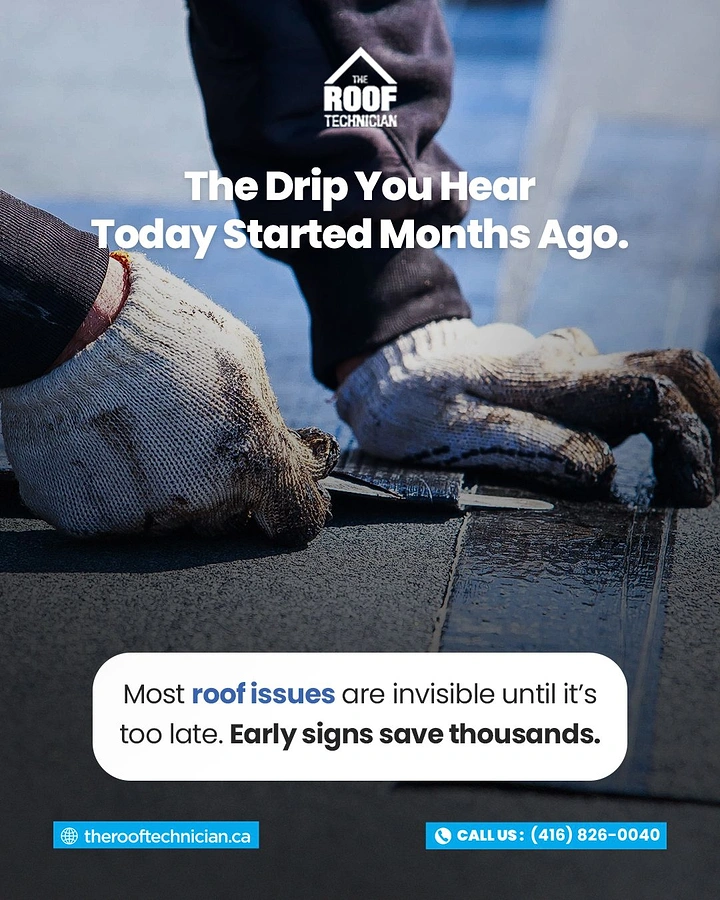 Roofing creative ad: Witty copy: the drip started months ago