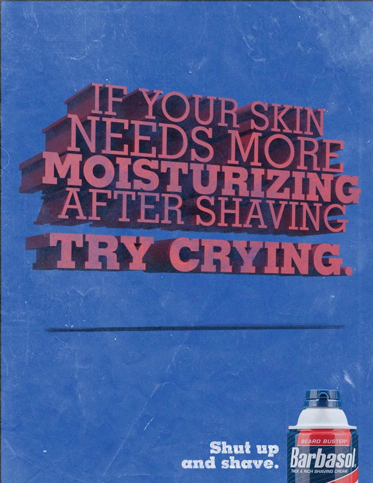 Poster: Extruded 3D slab-serif headline with shaving cream can