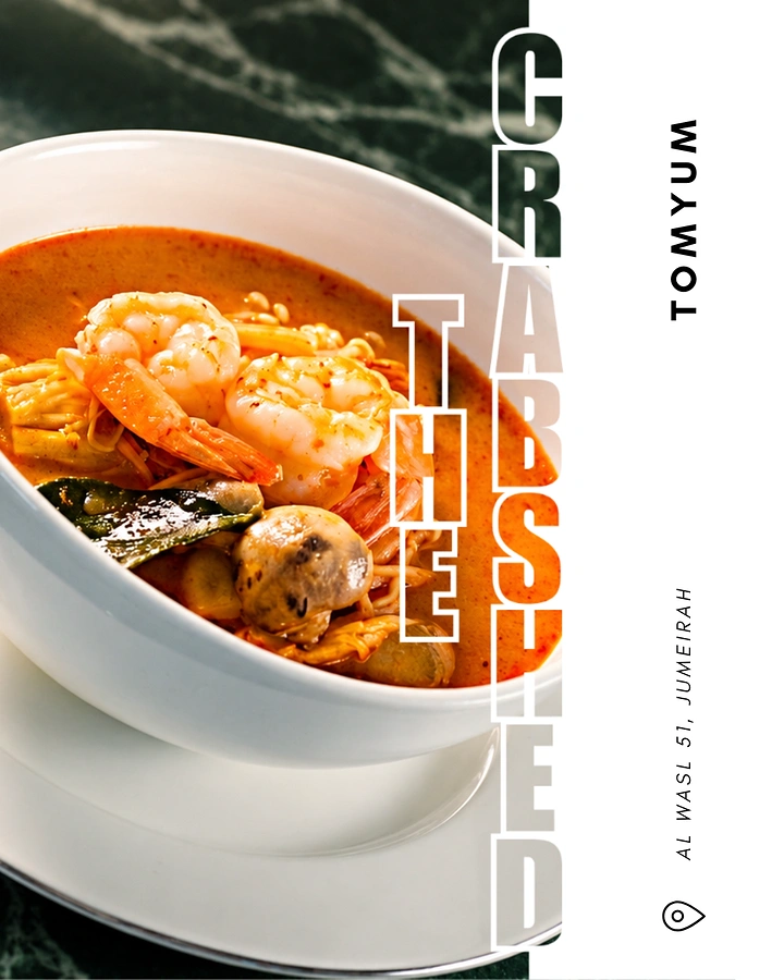 Seafood Restaurants creative ad: Unexpected vertical crab typography