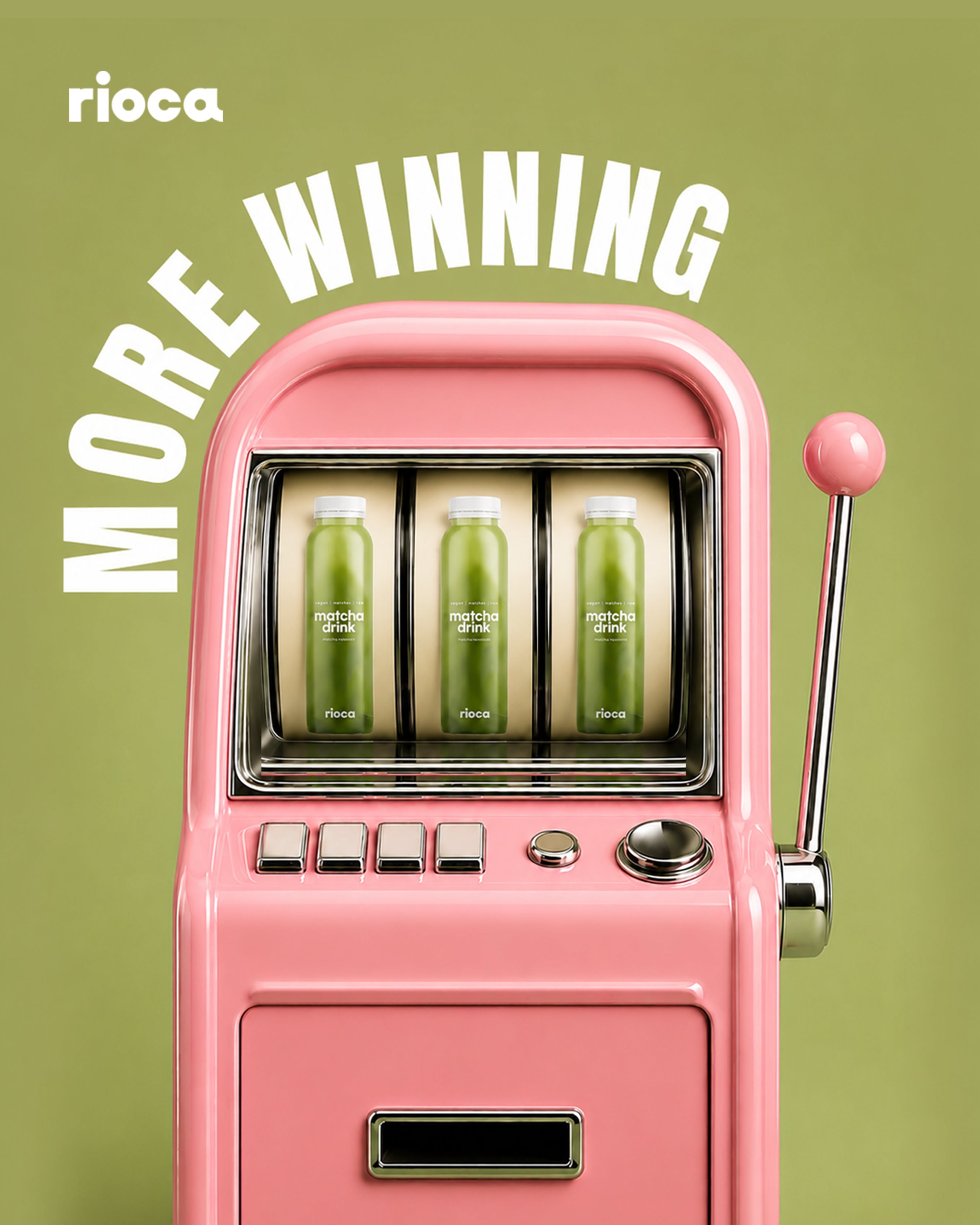 Carousel: Strawberry cross-section as a record on a pink turntable beside a strawberry matcha bottle, slide 3