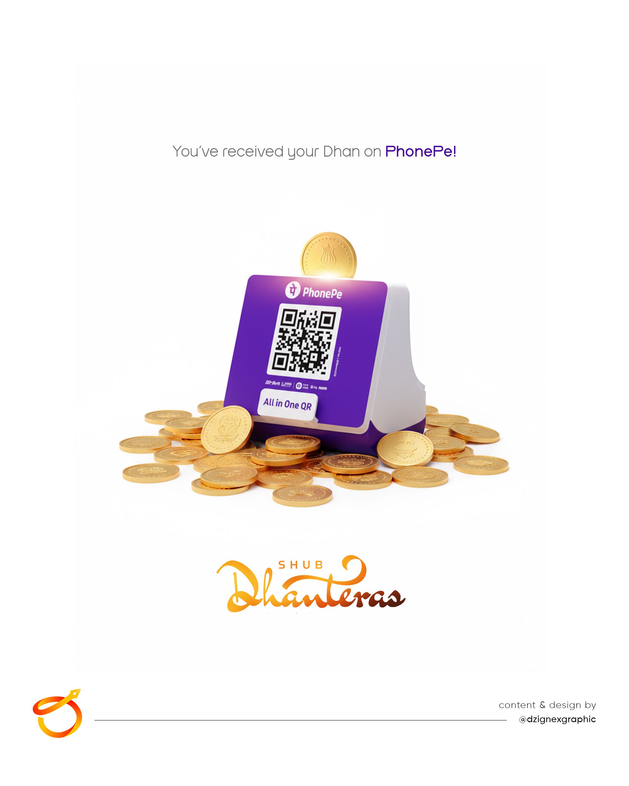 QR payment stand on a pile of gold coins