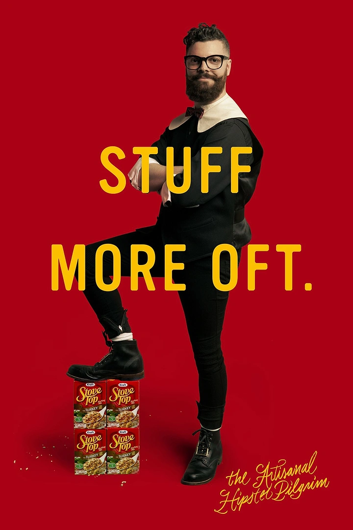 Thanksgiving creative ad: 'Stuff More Oft' hipster pilgrim stuffing pun