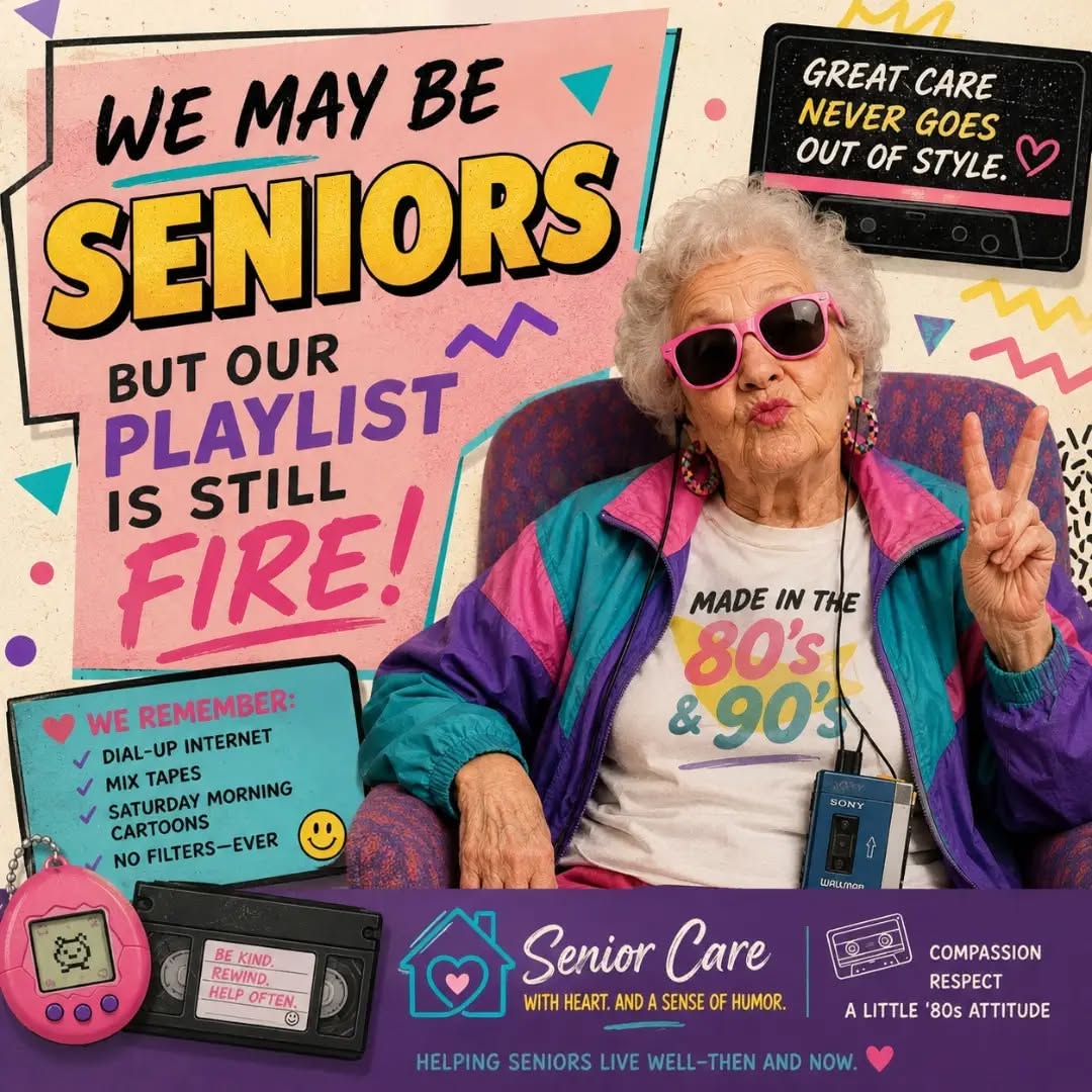 Instagram post: Retro rebel senior, 'playlist still fire'