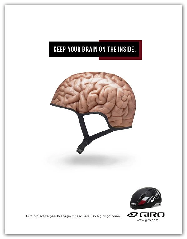 Helmets & Riding Gear creative ad: Brain-inside helmet visual pun