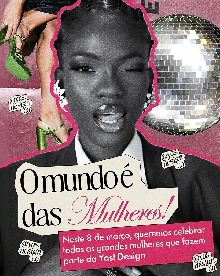 Women's Day creative ad: Bold zine cut-out collage with brand stickers