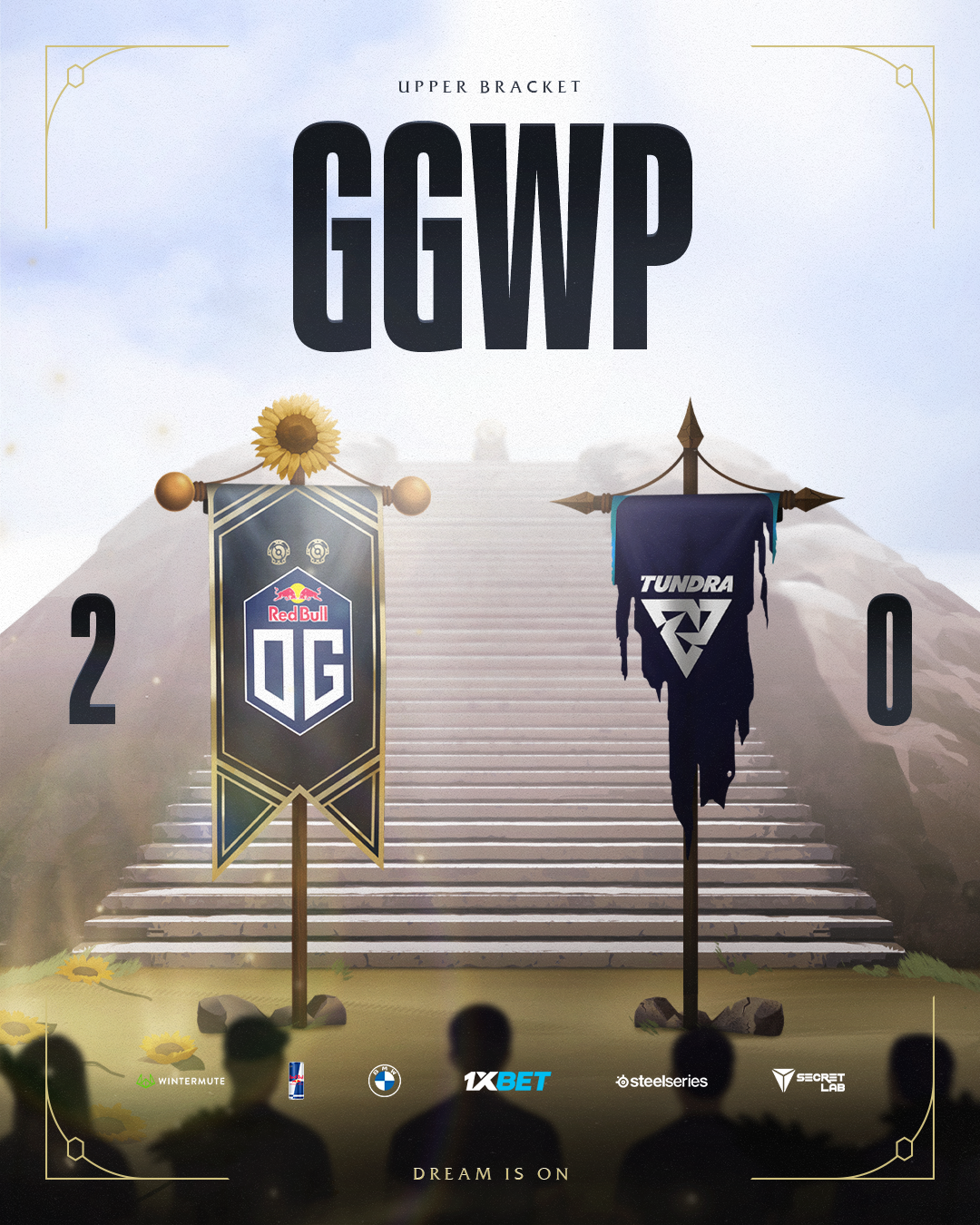 Instagram post: Team banners on stairs as scoreline