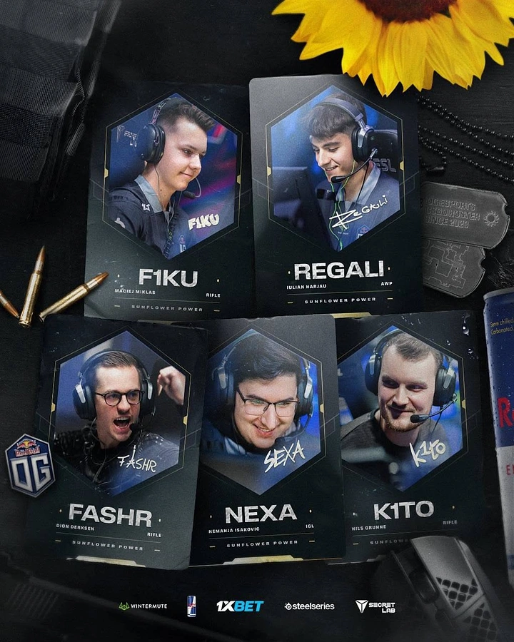 Gaming & Esports creative ad: Roster as physical player cards flatlay