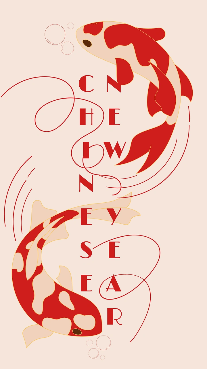 Lunar New Year creative ad: Two red-and-cream koi circling in yin-yang fashion