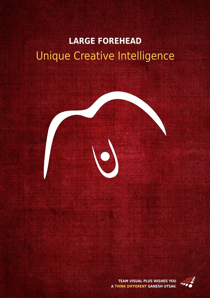 Ganesh Chaturthi creative ad: Minimal white line drawing of Ganesha's large forehead and trunk