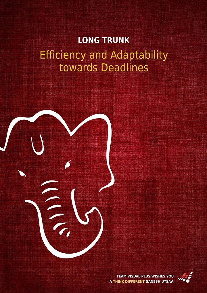 Ganesh Chaturthi creative ad: White single-line elephant head outline on red textured canvas