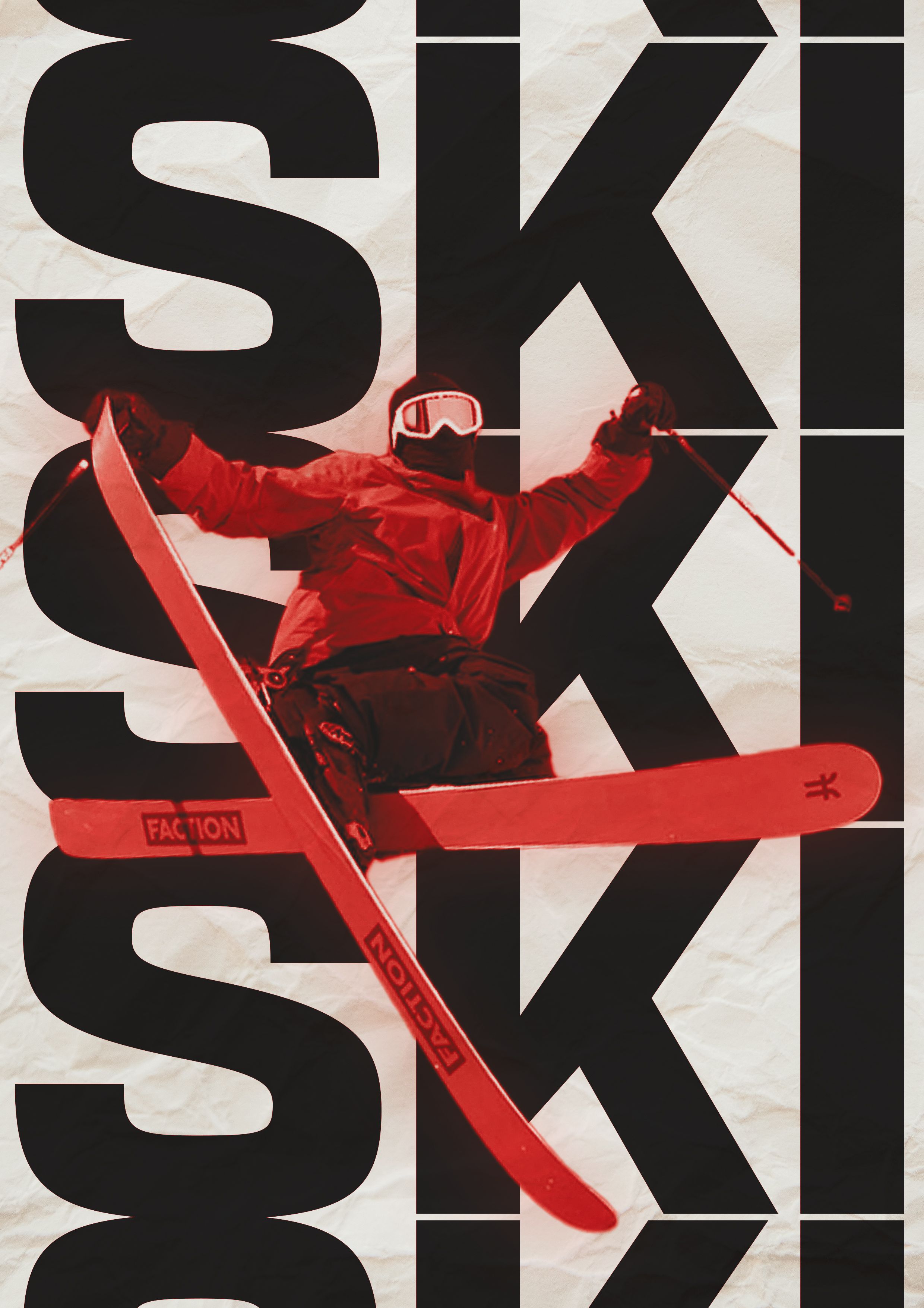 Story: Skier integrated into oversized kinetic typography