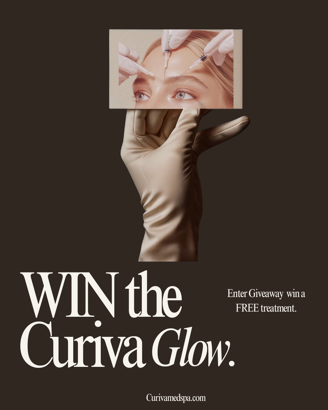 Instagram post: Gloved hand holding treatment photo giveaway