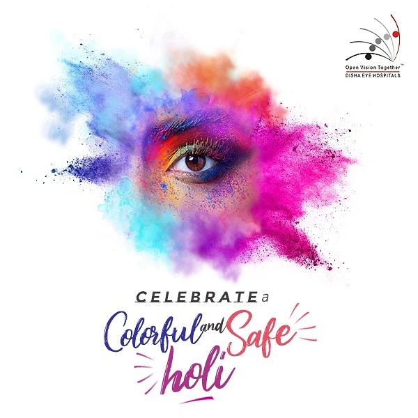 Holi creative ad: Close-up eye inside an exploding burst of colored powder