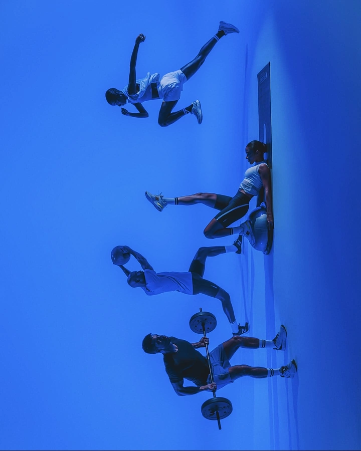 Fitness Equipment Stores creative ad: Surreal blue room turns equipment into installation