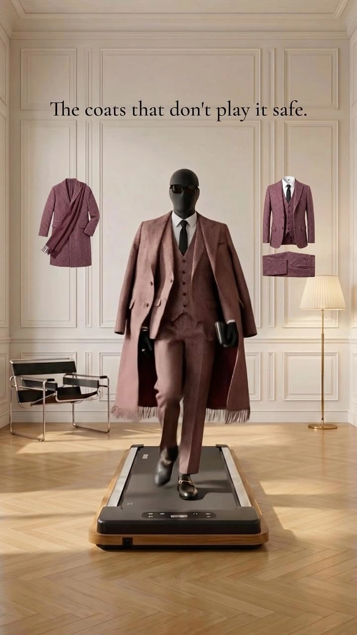 Men's Suits & Formal Wear creative ad: Bold coats arranged as rebellious statement