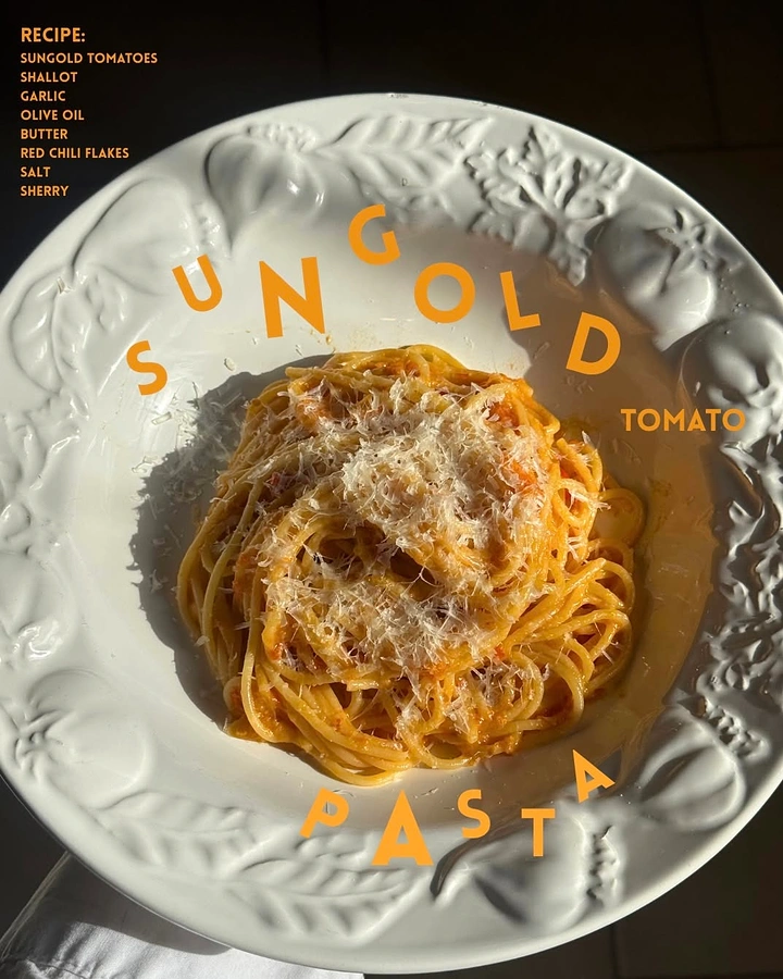 Instant Noodles & Pasta Brands creative ad: Sun-gold pasta idea uses circular plate typography
