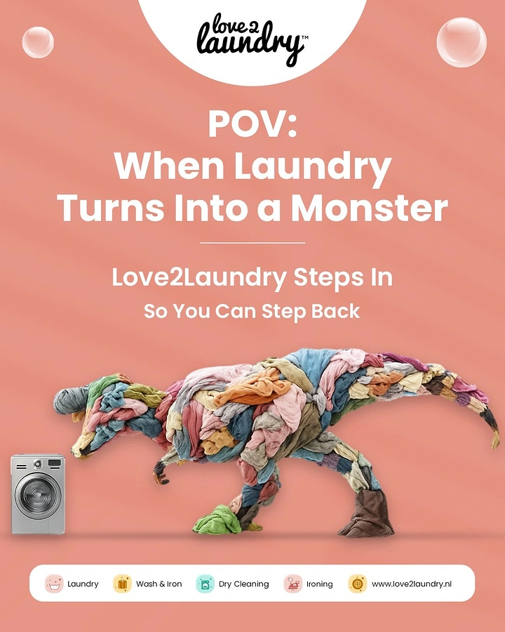 Laundry & Dry Cleaning creative ad: Laundry pile sculpted into dinosaur monster