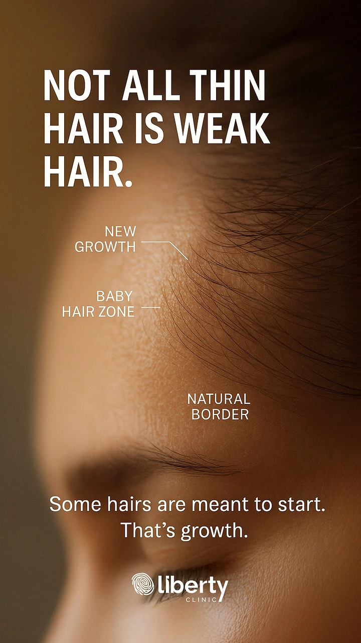 Hair Transplant & Hair Clinics creative ad: Macro hairline annotated, witty growth copy