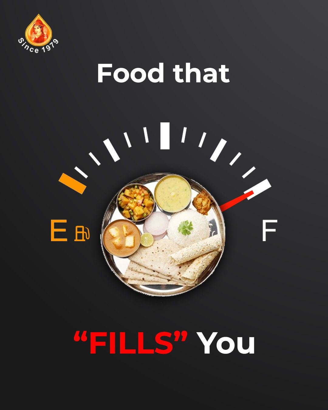 Instagram post: Thali as fuel gauge, Fills pun