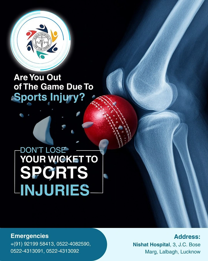 Healthcare creative ad: X-ray knee joint colliding with a red cricket ball