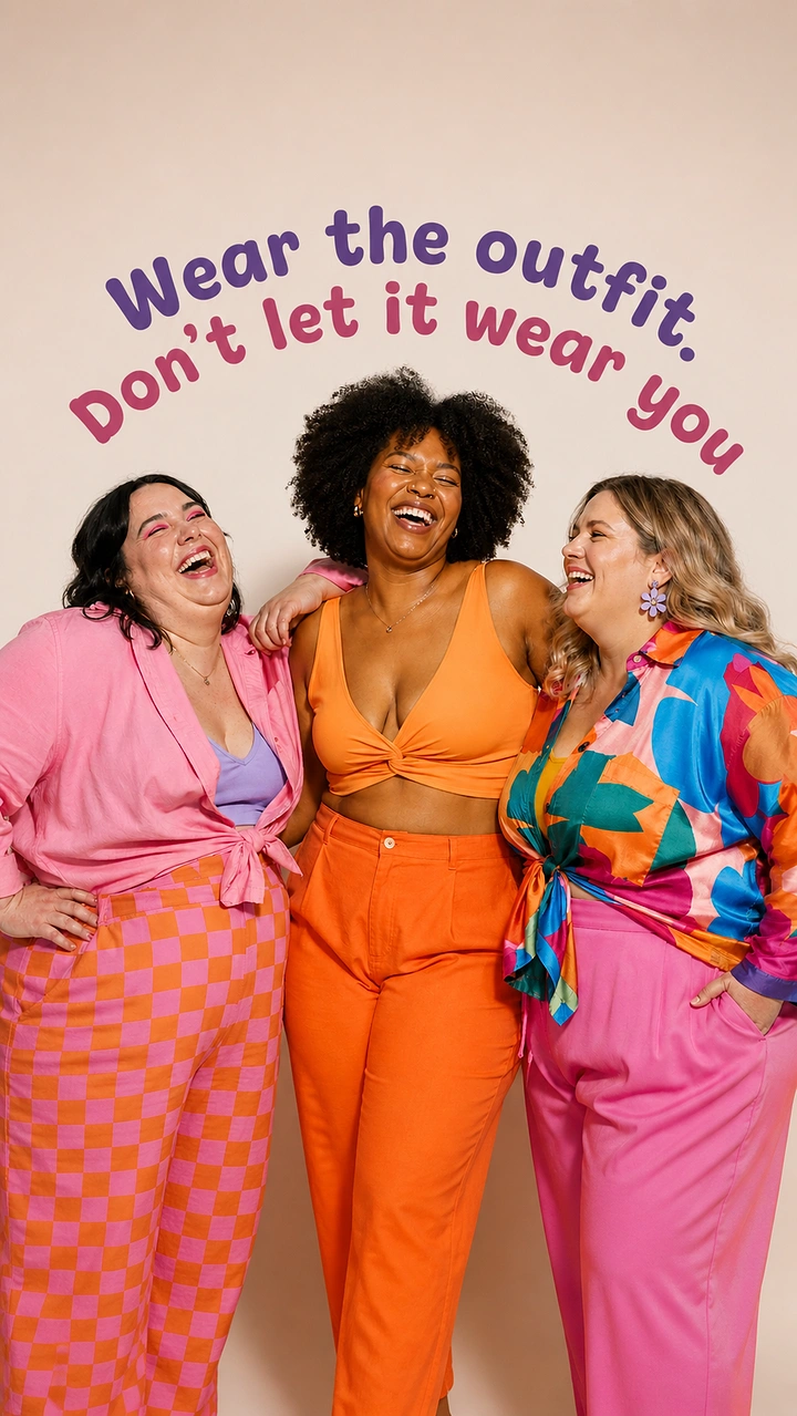Plus-Size Fashion creative ad: Playful copy and colorful group styling
