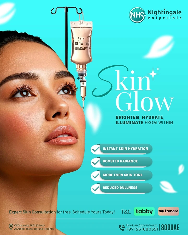 IV Therapy & Drip Bars creative ad: Beauty infusion visual with skin-glow promise