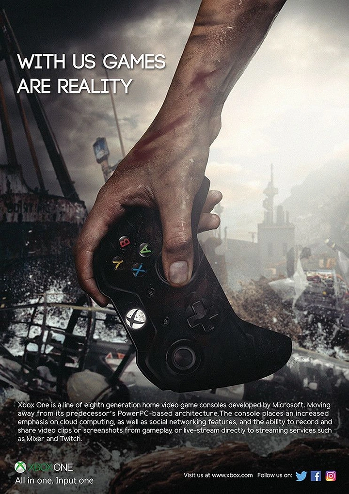 Gaming & Esports creative ad: Giant hand holds controller over city