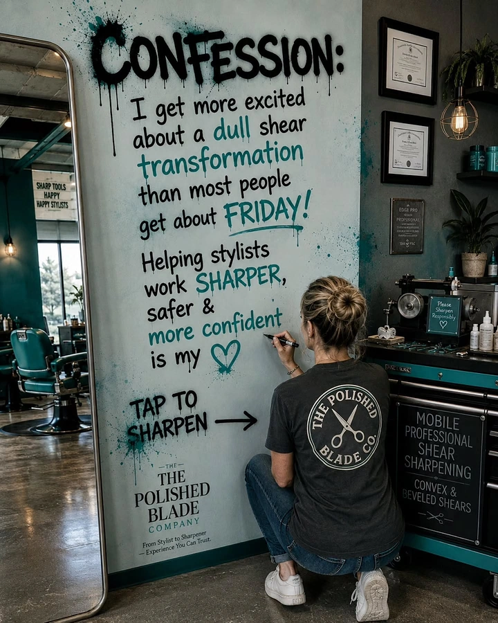 Makeup & Beauty Academies creative ad: Confession poster with sharpening metaphor