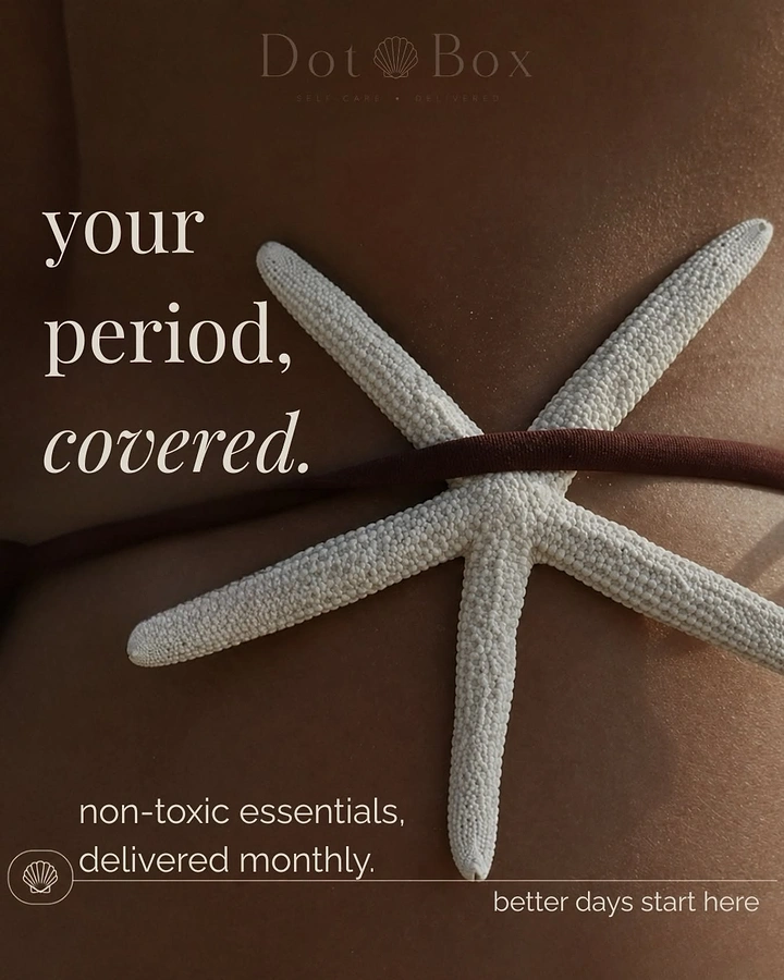 Period Care & Feminine Hygiene creative ad: Starfish-like product arrangement supports coverage message