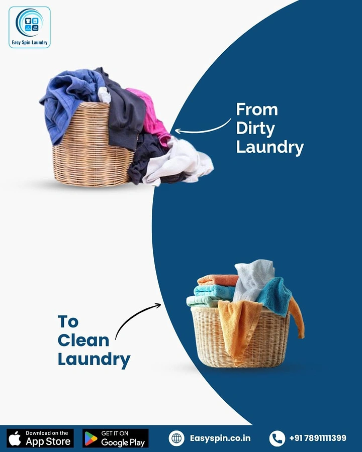 Laundry & Dry Cleaning creative ad: Split dirty-to-clean transformation composition