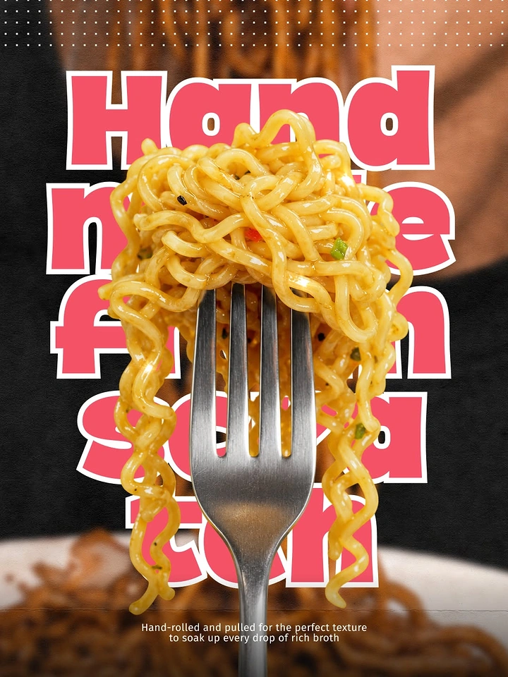 Instant Noodles & Pasta Brands creative ad: Oversized fork pierces bold noodle typography