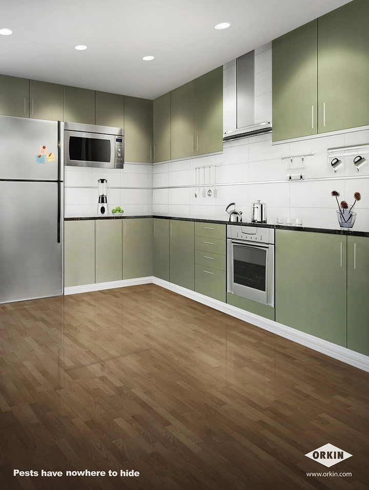 Pest Control creative ad: Spotless kitchen: pests have nowhere to hide