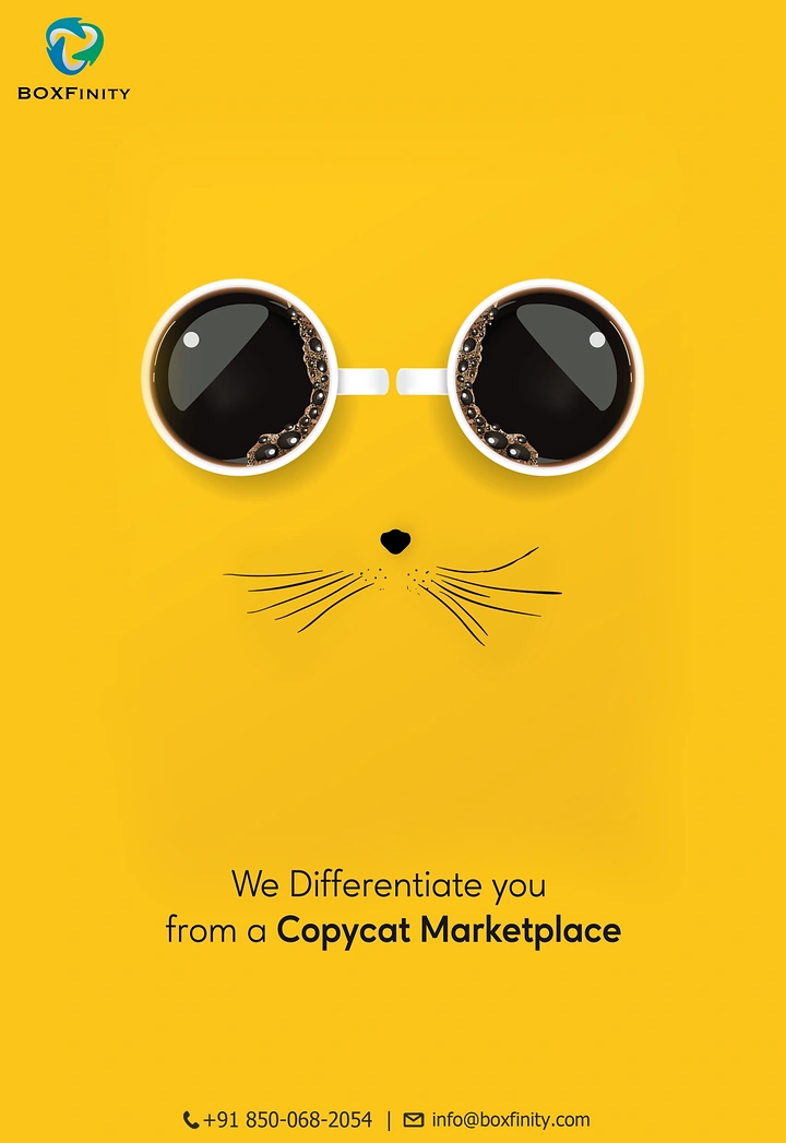 Agency creative ad: Coffee cups as cat eyes, bold minimal