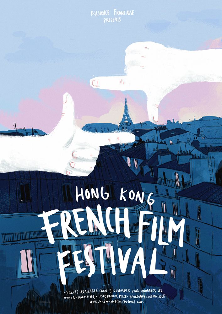 Poster: Giant white hands forming a director's frame over Paris rooftops