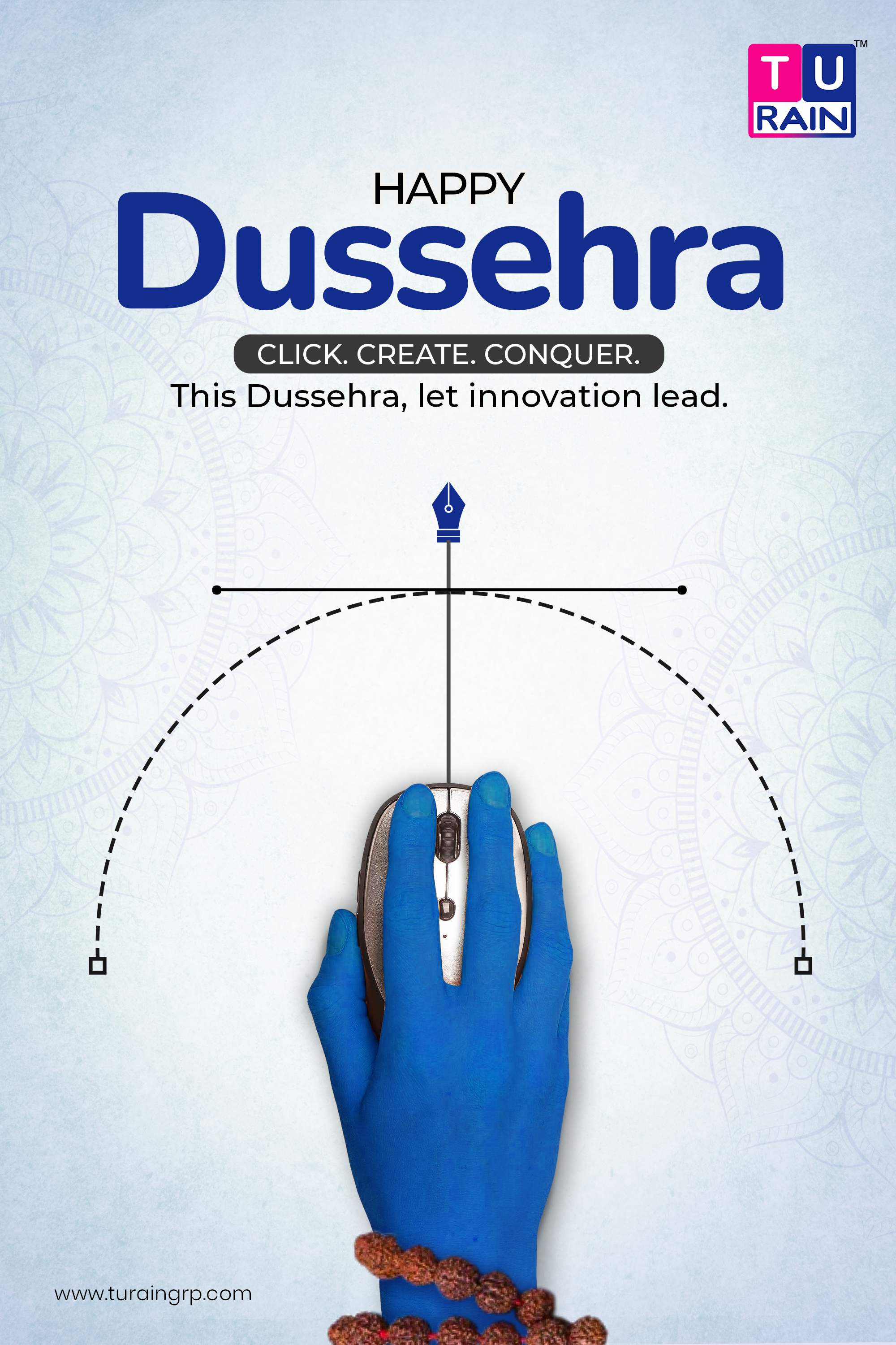 Blue deity-style hand on a mouse, drawing a bow as a bezier curve