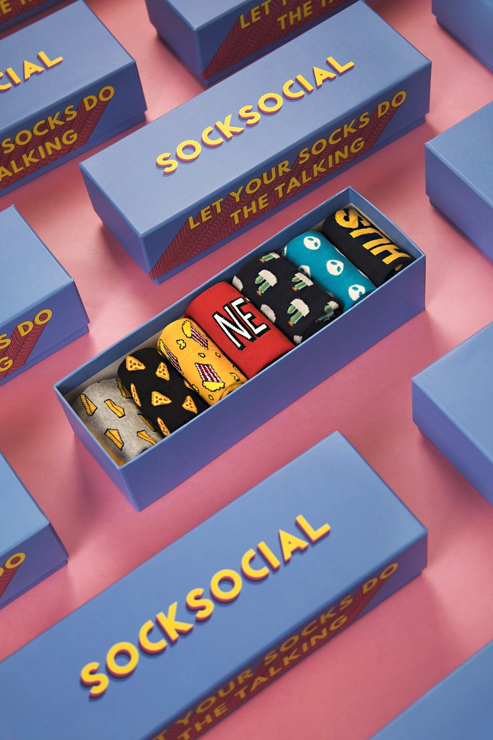 Socks Brands creative ad: Socks become bold branded packaging