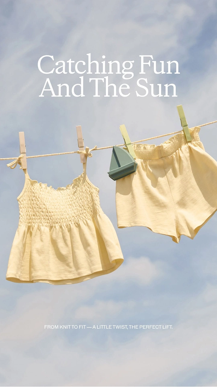Kids Clothing creative ad: Clothesline in sky, catching sun metaphor