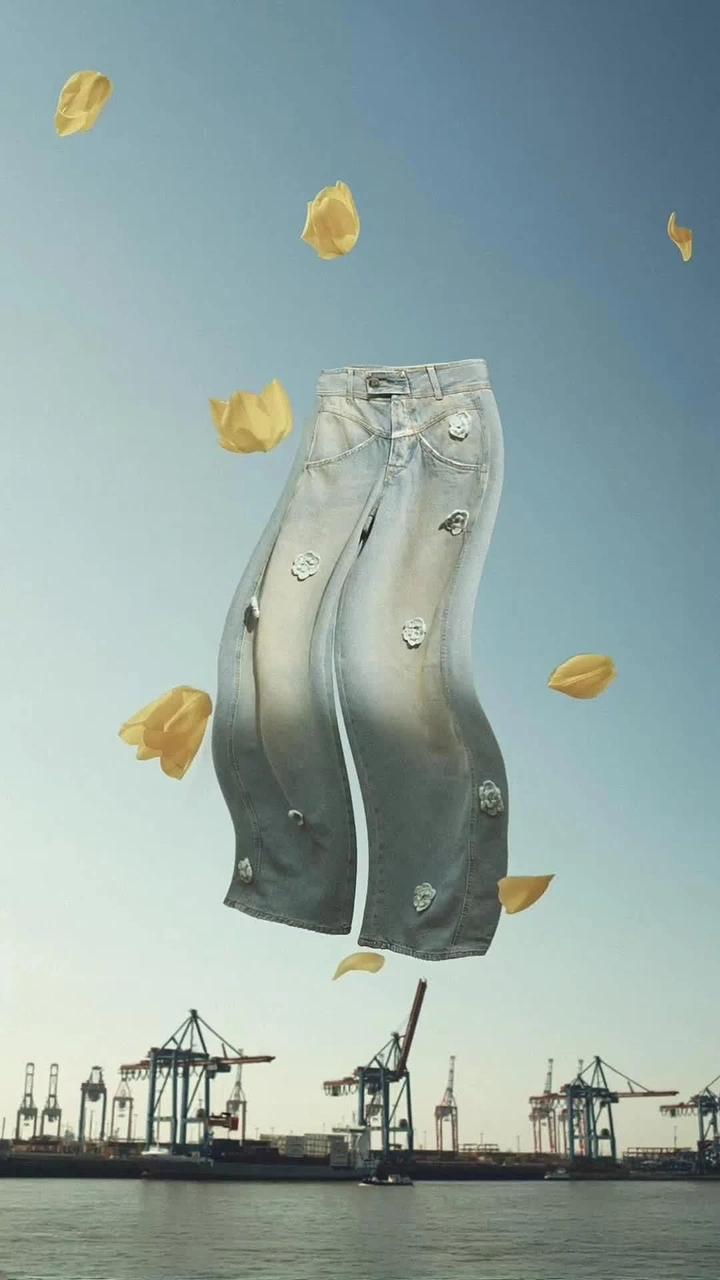 Denim & Jeans Brands creative ad: Floating denim creates surreal product metaphor