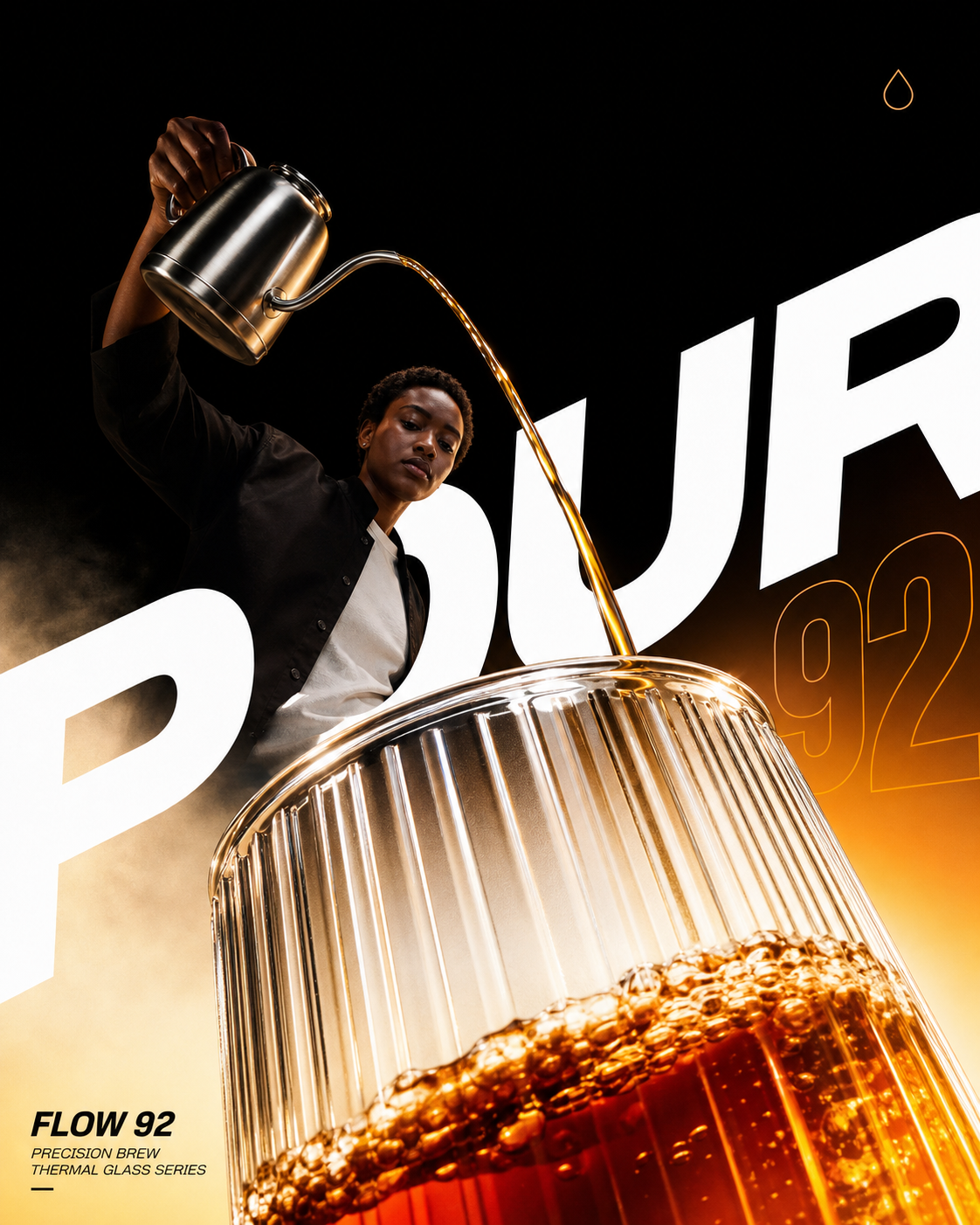 Instagram post: Oversized type merges with dramatic pour