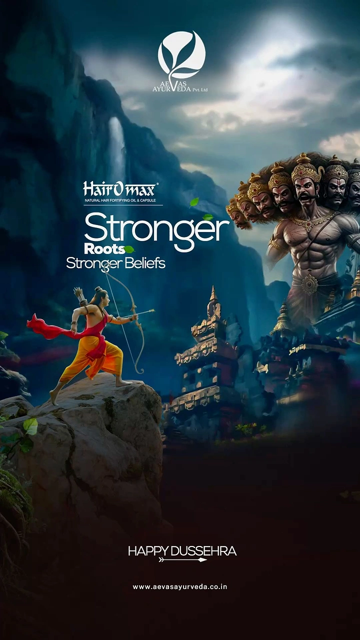 Dussehra creative ad: Rama aiming arrow from a cliff at a giant ten-headed Ravana