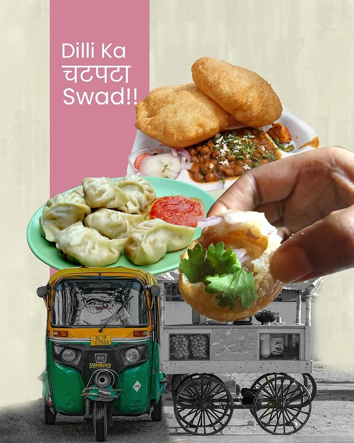 Indian Restaurants creative ad: Layered street-food collage concept